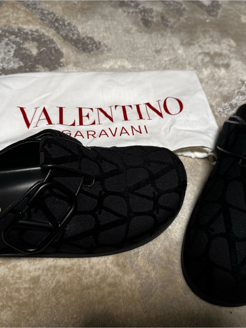Valentino Garavani Black Patterned Slip-On Loafers